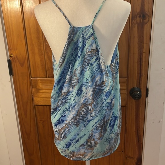 Adrienne V neck Spaghetti Strap Racerback Snake print blue green Tank Medium - Picture 3 of 8